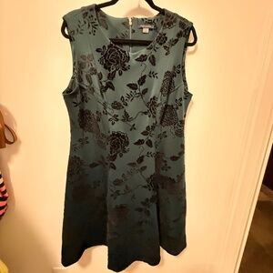 Velvet-Flocked Shadow Floral Dress